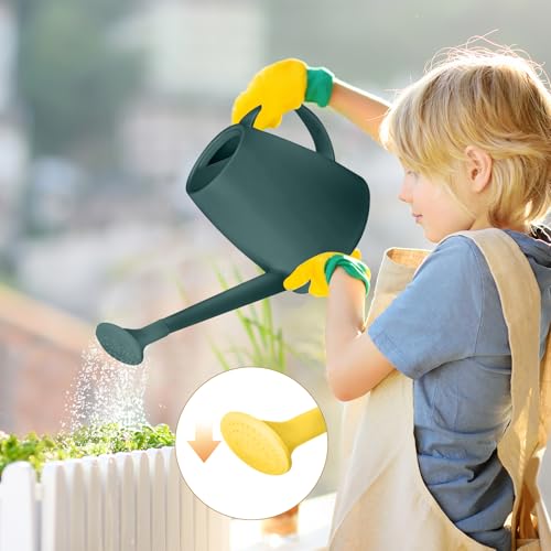 TTAOE GN Plastic Watering Can - for Indoor and Outdoor House Plant Garden - with Long Spout - 1/2 Gallon - Blackish Green