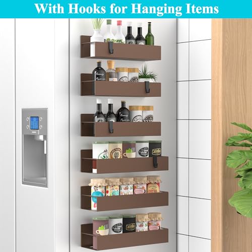 Image of HuggieGems Metal Magnetic Spice Rack for Refrigerator Bronze, 6 Pack | Magnetic Shelves Heavy Duty for Fridge in Kitchen, Seasoning Storage Organizer, For Oven Washer and Dryer, For Heavier Items