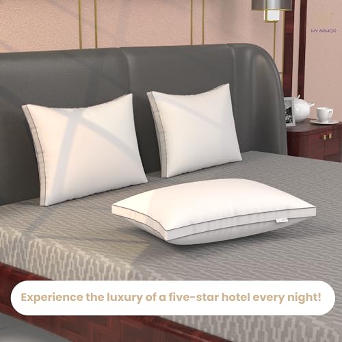 Image of MY ARMOR Gusseted Hotel Pillows for Sleeping, Down Alternative Hypoallergenic Bed Pillows Suitable for Side and Back Sleepers, Soft and Supportive, White, Pack of 2