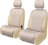 Leader Accessories 2er-Set universelle PKW-Sitzauflagen Vordersitz atmungsaktive Autositzbezüge rutschfeste Schutzbezüge abgesteppte Autoschonbezüge Seitenairbag Kompatibel (Beige)