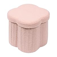 Bonlife Pink Ottoman Storage Box,Folding Storage Seat Box,Small Footstool For Living Room,Kid's Toy Chest Box,Teddy Flower Shape,32x32x32cm