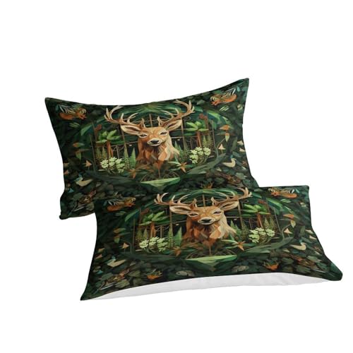 Housse de couette cerf sauvage impression 3D relief parure de lit microfibre zippée 200x200cm