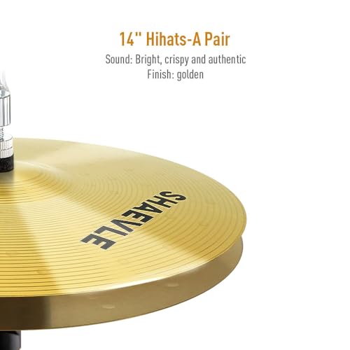 SHAEVLE Beckenset, 5 Stück Alloy Cymbal Set inkl. 14\ HiHat /16\ Crash /18\ Crash /20\ Ride Drum Cymbal Pack, Golden