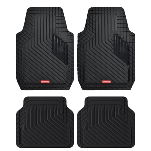 Image of Coverado Heavy-Duty PVC Car Floor Mats Full Set - Black Metallic Heel Pad, All-Weather Protection for Front & Rear, Non-Slip Backing, Easy-to-Clean Liners, 4 Pcs