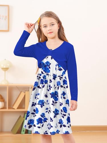 Girl's 2 Piece Outfit Printed Cami Dress with Long Sleeve Bow Crop Cardigan Set for 5-12 Years3