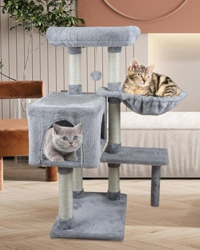 KIYUMI Cat Tree Multi-Level Pet Activity Center Cat Tower Condo with Sisal Scratching Post for Indoor Cats Cat Tree Cat Furniture with Hammock Perch and Kitten Ball Toys 08G