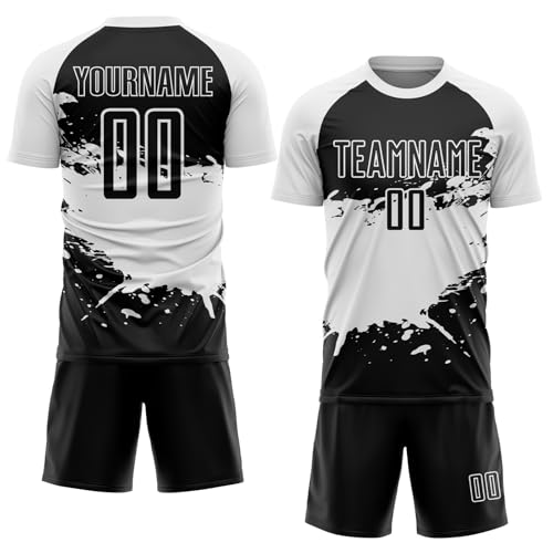 Custom Royal Blue and White T-Shirts Shorts Set for Men Women Boys Girls, Personalized Novelty Soccer Jerseys Printed Team Name Number, Crewneck Sports Uniform Design Artistic Matching Shirts