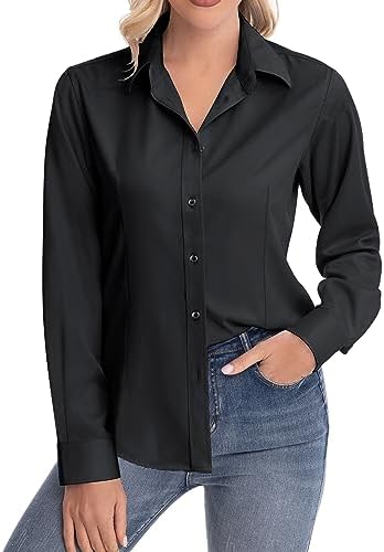 siliteelon Womens Classic-Fit Dress Shirts Long Sleeve Button Down Wrinkle-Free Stretch Solid Casual Work Office Blouse Top - Image 3