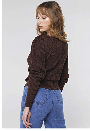 Suéter de Tricot Mangas Bufantes Gola Canoa Sob Marrom Café (M)