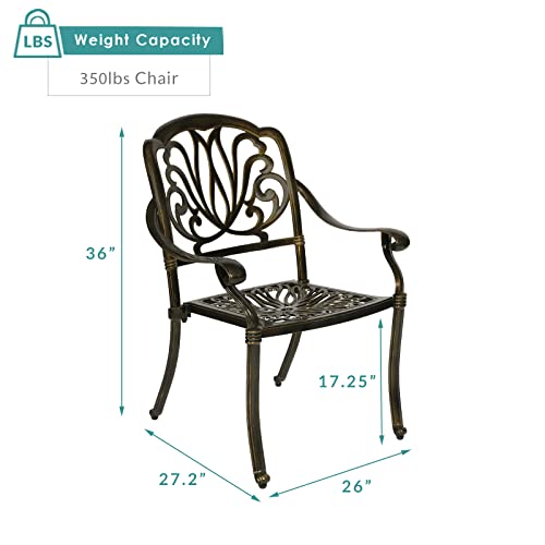 MEETWARM 2 Piece Patio Dining Chairs, Outdoor All-Weather Cast Aluminum Chairs, Patio Bistro Dining Chair Set of 2 for Deck Garden Backyard, Dark Bronze