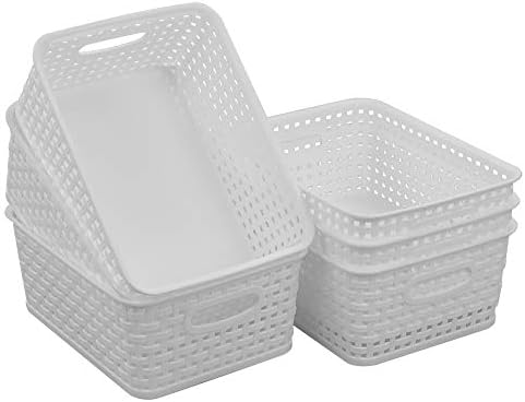 Vababa White Plastic Storage Baskets/Storage Bins, Pack for 6