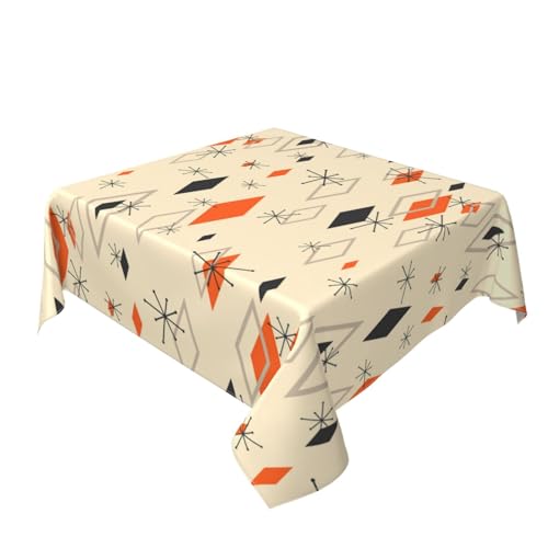 Mid Century Tablecloth, Modern Orange Black 1950s Boho Atomic Pattern Table Cloth for Holiday Home Picnic Party Wedding Buffet Parties Campin,55"x55" by AHDHMCM - Used condition - Image 3