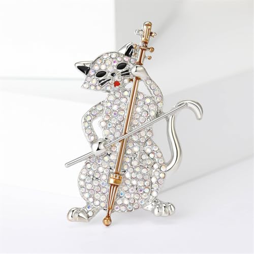 Image of Play The Cello Cat Cartoon Animal Brooch Lapel Pins Badge Unique Brooches for Women Girls Suit Dresses Clothing Backpacks Bags Hats Accessory Fashion Jewelry