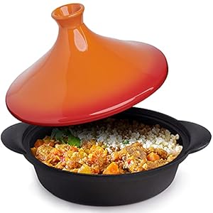 Beykstar Tajine Topf – [TESTSIEGER] Marokkanische Gusseisen Tagine Ø27cm mit Griff | Natürliche AntiHaft Patina…