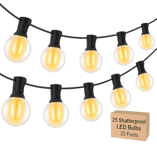 Gesto Outdoor LED String Lights 25 Ft – G40 Globe Patio Lights with 25 Shatterproof Edison Bulbs, Waterproof Decorative Lights for Garden, Backyard, Party, Cafe, Home & Diwali Decoration (Warm White)