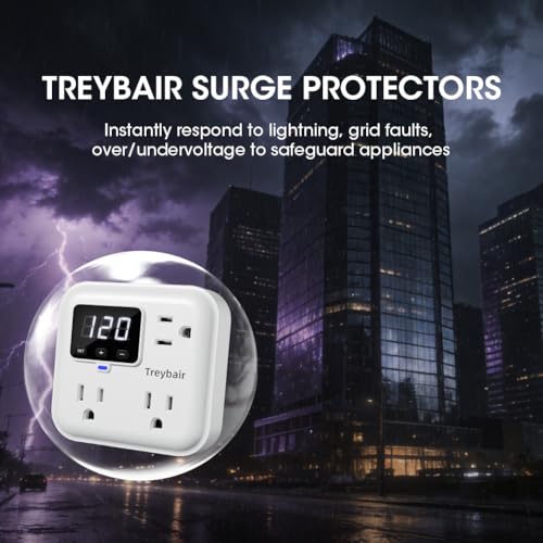 Image of Appliance Surge Protector Voltage Stabilizer Fireproof UL94V-1 Wall Mount Surge Protectors Outlet for Refrigerator, TV & Heavy, Real-Time Monitoring & Custom Voltage 80V-140V (3 Pro)
