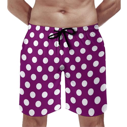 Hawaiian Shorts for Men - Comfy Purple Polka Dot Print Mens Swim Trunks Bathing Suits with Mesh Lining