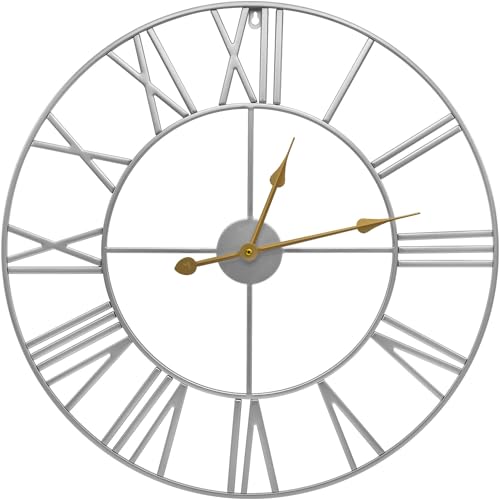 Sorbus Large Wall Clock for Living Room Decor - 24 inch Big Wall Clock Decorative - Battery Operated - Roman Numeral Analog Large Clock for Bedroom, Room, Home, Kitchen, Office, Wall Decor (Silver)