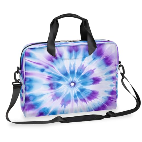 Maletín para laptop con diseño tie dye azul y púrpura