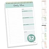 Decorably 52 Sheets Mint Green-Themed Undated Daily to Do List Notepad, 6.5x10in Spring-Bound Planner Pad...