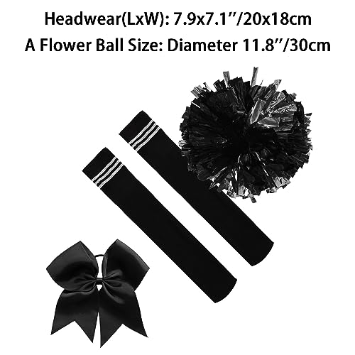 JanJean Kids Girls Cheerleading Set Bowknot Headwear + Stockings + Flower Balls for Dance Performance Competition2