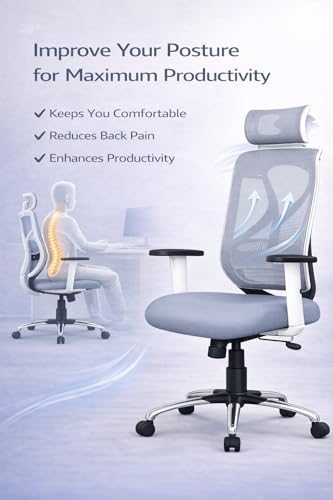 Image of Ergonomic Mesh Office Chair, High Back, Adjustable Headrest, Grey