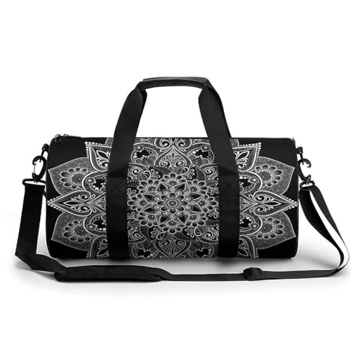 Sac de sport mandala floral blanc 45x23x23cm pour gym et voyage