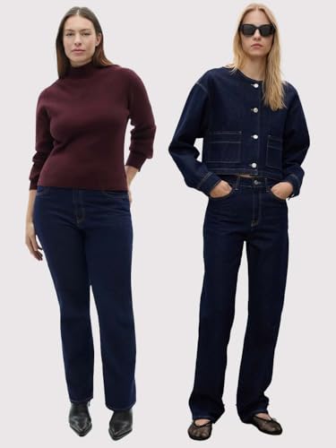 Image of KOTTY Women's High Waist Wide Leg Button Coin Pocket Straight Fit Jeans Stylish Regular to Plus Size Fit Denim Jeans for Women