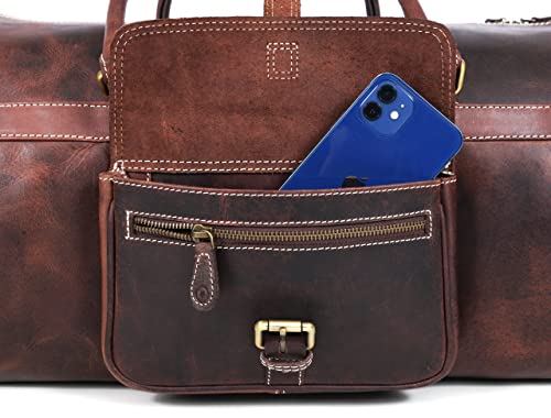 Full Grain Leather Travel Duffel Barrel Bag With Adjustable Straps | Large Compartment & Zippered Side Pockets Weekend Overnight Bag (Walnut) #TOP5