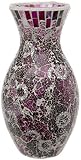 Jarrón alto de mosaico de vidrio crujido floral morado.