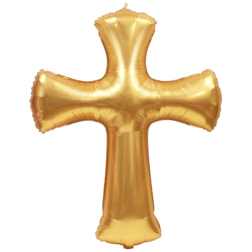 Jumbo Gold 43 Inch Cross Shape Religious Foil Balloon, 3 Pack Bless First Holy Communion Christening Baptism Balloons For Baby Shower Easter Wedding Christmas Memorial Party Decoration Supplies by YellCot - Used condition - Image 7