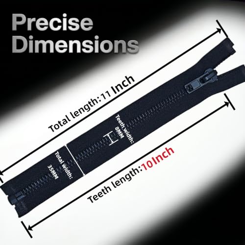 Image of MebuZip #8 10 Inch Black Nickel Teeth Separating Jacket Zipper for Men (RH) | Right Handed Zipper Heavy Duty Metal Zippers for Sewing Men's Jackets Coats