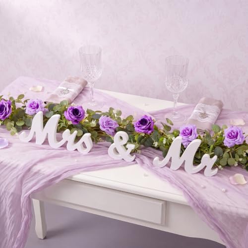 Canlierr 2 Pcs Large Mr & Mrs Sign with Artificial Flower Garland,Purple