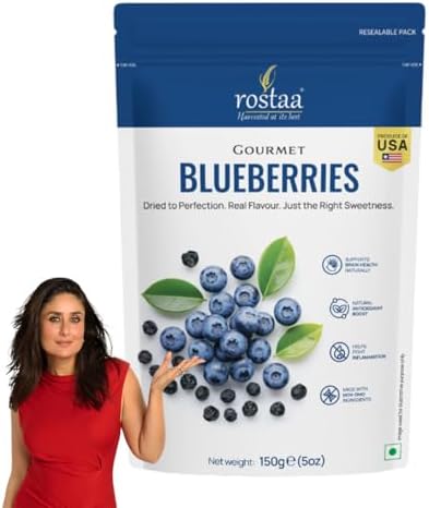 Rostaa Gourmet Blueberries 150 gms | Rich in Antioxidants, Fiber & Vitamins | Supports Brain, Heart & Digestive Health | Premium & 100% Natural Snack