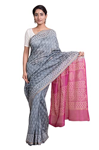 KISHORI Women's Pure Chanderi Silk Two Dye Discharge Print Booti ...