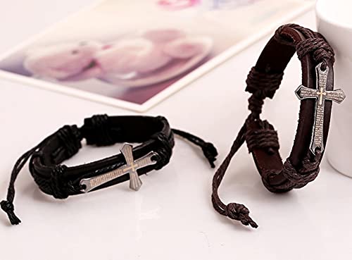 Nuie- Fashion Christian Leather Cross Stainless Steel Adjustable Wrap Bracelet For Men & Women (Leather) (N0122) #TOP2