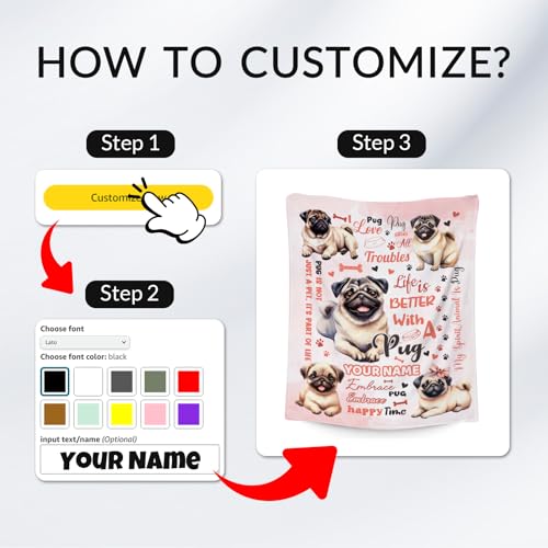 Custom Pug Blanket, Pug Lovers Gift, Cute Soft Throw Gifts for Girls Boys Women, Cozy Flannel Throw Blankets for Couch Sofa, 30"x40"