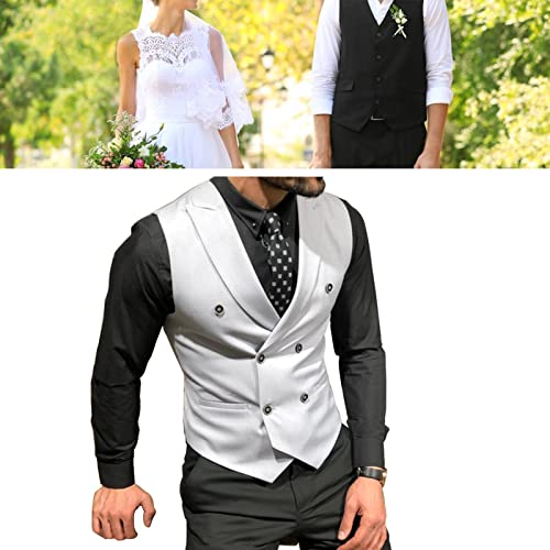 Groomsmen Double Breasted Lapel Dress Vest Men's Formal Casual Suit Tank Top for Tuxedo Blazer for Graduation XS-3XL4