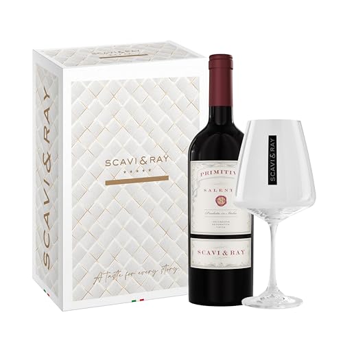 SCAVI & RAY Geschenkset – Primitivo Salento IGT Rotwein mit Designglas, 0,75L,...