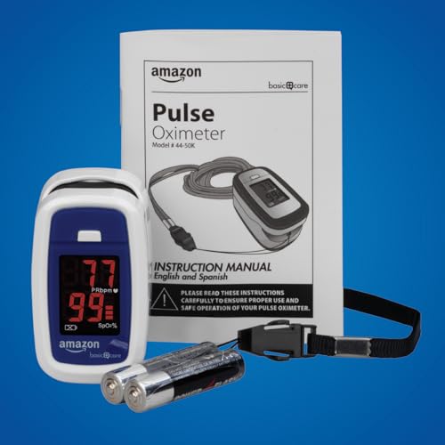 Image of Amazon Basic Care Pulse Oximeter, Blood Oxygen Saturation Monitor, Portable Oxygen Monitor, Pulse Rate, Easy to Use (Previously Healthwise)