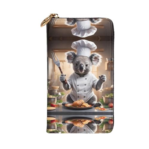 Stylish Koala chef cooking delicious food Printing Leather Wallet - Long Clutch for Women, RDurable Material, 12 Card Slots, Zipper Compartments2