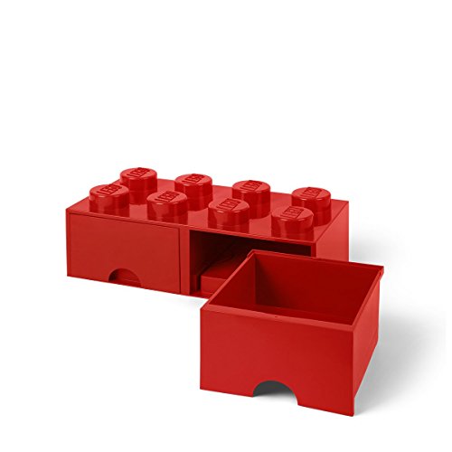 Image of LEGO Brick with 2 Drawers With 8 Knobs, in Red