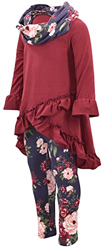 Image of Unique Baby Girls Kids Toddler 3pc Outfit Set Long Sleeve Cotton Blend Tunic Top Leggings and Scarf