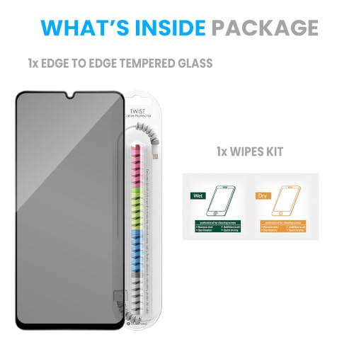 Image of ArmourPro Privacy Tempered Glass for Vivo T5 Lite, Anti Spy Anti Peeping Screen Protector, Edge-to-Edge Full Coverage, 9H Hardness with Cable Protector | Black