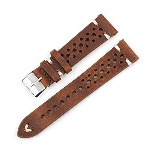 Leather Handmade Porous Watch Strap Breathable Oil Wax Watch Band 18mm 20mm 22mm 24mm Men Wrist Watch Strap