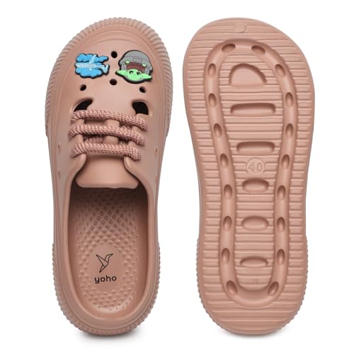 Image of YOHO Women Lace Up Clogs Sandals with Charms | Comfortable, Lightweight & Soft Shoes | Waterproof Monsoon Footwear & Rainy Slip ons for Girls | Wanderz CL
