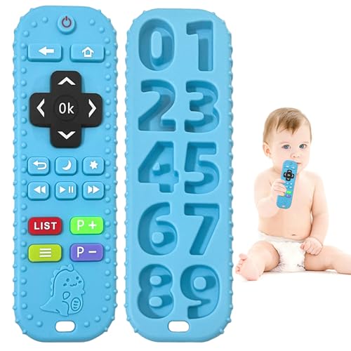 0-12 Monate Silikon-Baby-Zahnungsspielzeug, Silikon-Baby-Zahnungshilfe-Spielzeug, Kauspielzeug, Beruhigungssets, BPA-frei/einfrierbar/spülmaschinen- und yingermoyawanju (azurblau)