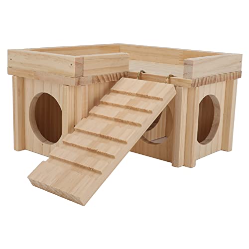 Syuanmuer Wooden Hamster House,Hideout Hut with Climbing Ladder,Wooden Hideout Tunnel Toy for Dwarf Hamsters.