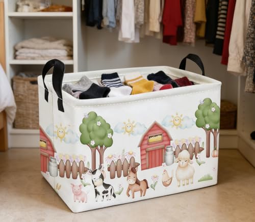 Image of Essme Rectangular Farm Basket,Kids Baskets Empty with Handles,Cute Baskets for Kids Room Decor,Boys and Girls, Gift Basket,(Animal Farm)