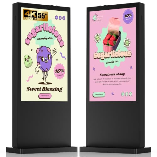 Image of 55 Inch Floor Standing Outdoor Digital Signage - IP65 Waterproof Display with 4500nits Brightness, WiFi /HDMI /USB Input for Retail, Subway & Restaurants